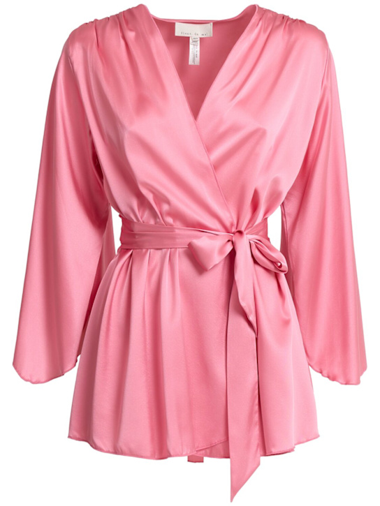 Fleur Du Mal: Vestaglia Angel Sleeve in raso di seta - Rosa - women_0 | Luisa Via Roma
