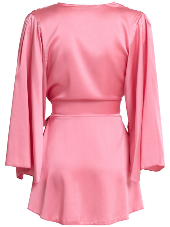 Fleur Du Mal: Vestaglia Angel Sleeve in raso di seta - Rosa - women_1 | Luisa Via Roma
