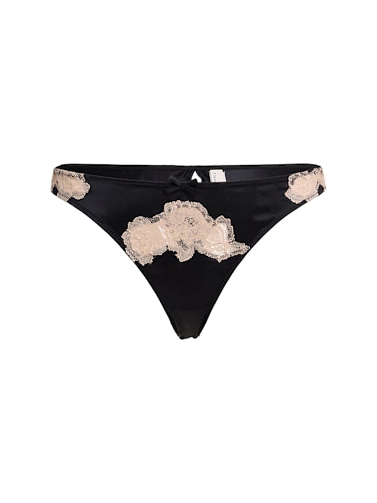 Fleur Du Mal: Juliet lace silk thong - Black - women_0 | Luisa Via Roma