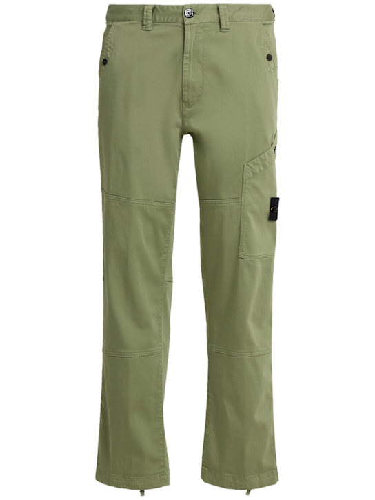 Stone Island: Stretch cotton satin pants - セージ - men_0 | Luisa Via Roma