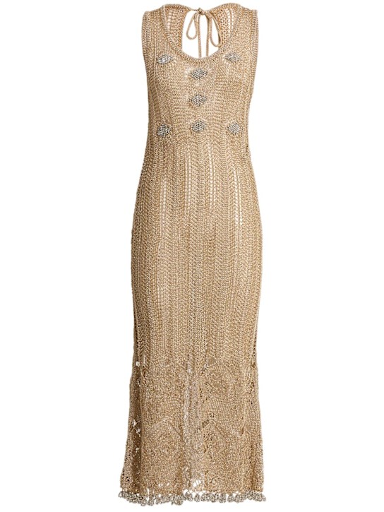 Rabanne: Crochet long dress w/metal details - ライトゴールド - women_0 | Luisa Via Roma