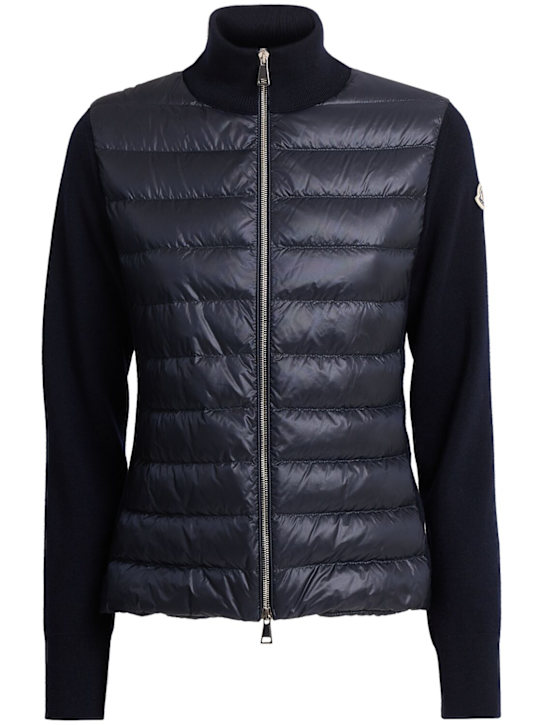 Moncler: Padded wool & nylon zip-up cardigan - Navy - women_0 | Luisa Via Roma
