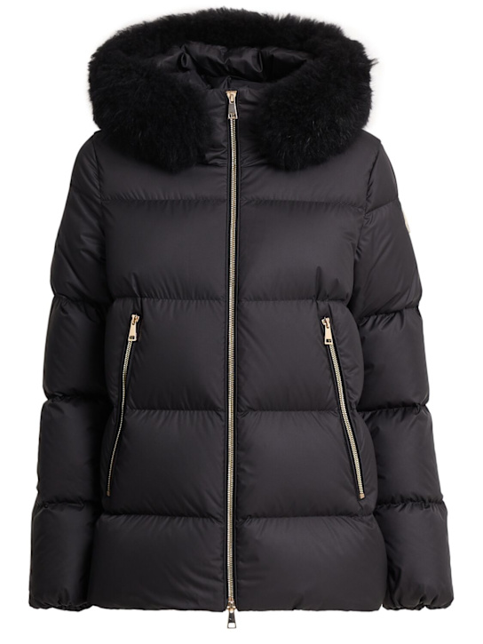 Moncler: Laichefur shearling & tech down jacket - Nero - women_0 | Luisa Via Roma