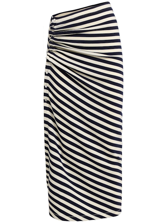 Rabanne: Striped jersey midi skirt - ホワイト/ネイビー - women_0 | Luisa Via Roma