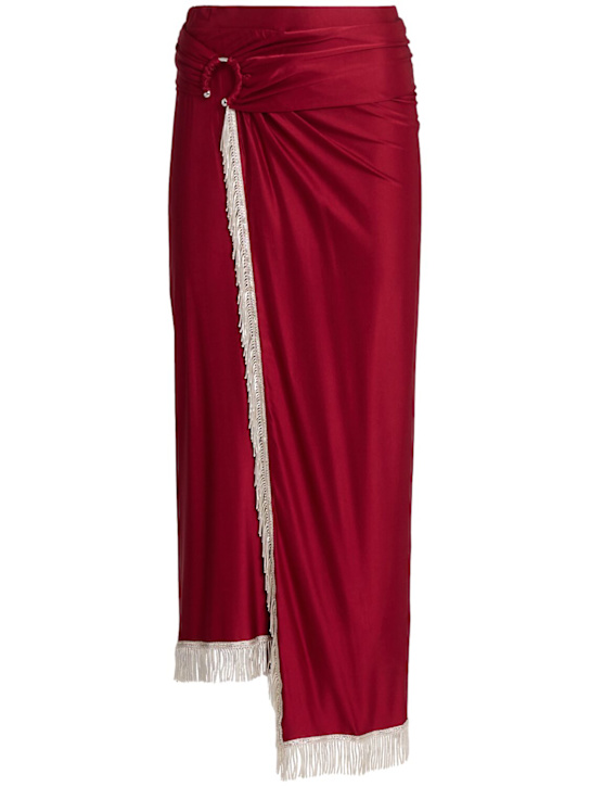 Rabanne: Viscose jersey fringed long skirt - Red - women_0 | Luisa Via Roma