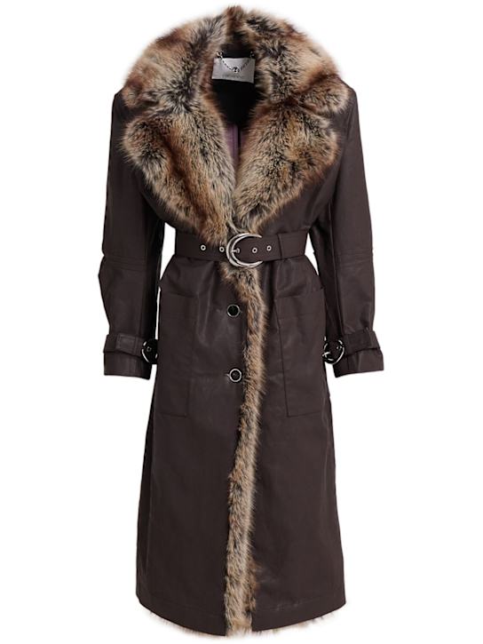Rabanne: Buckle belt long coat - ブラウン - women_0 | Luisa Via Roma