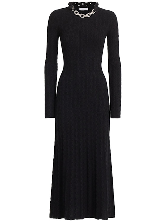 Rabanne: Vestido largo de lana y cashmere con cadena - women_0 | Luisa Via Roma