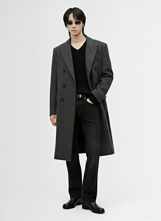 Tonywack: Double breast textured wool blend coat - men_1 | Luisa Via Roma