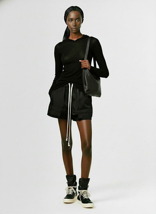Rick Owens: Hooded viscose & silk rib jersey top - women_1 | Luisa Via Roma