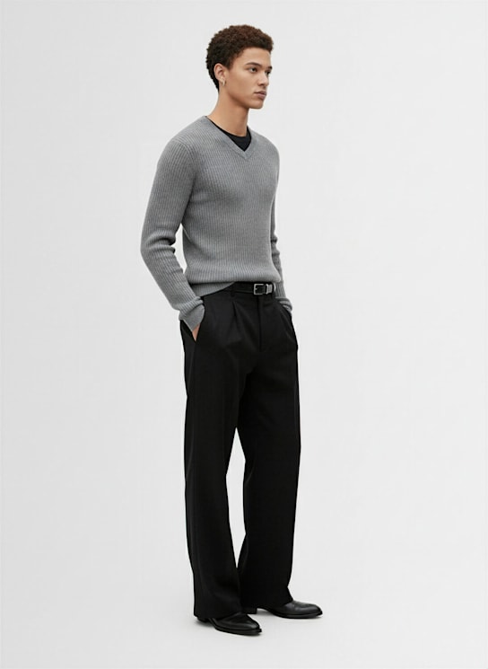 Tonywack: Super fine wool rib v-neck sweater - Heather Grey - men_1 | Luisa Via Roma