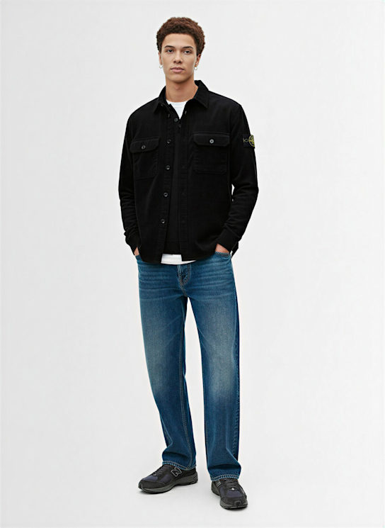 Stone Island: Cotton corduroy shirt - ブラック - men_1 | Luisa Via Roma