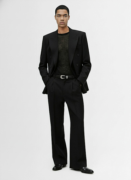 Tonywack: Pleated wool blend twill wide leg pants - men_1 | Luisa Via Roma