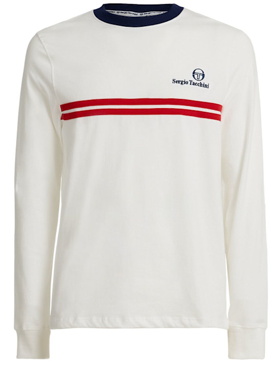 Sergio Tacchini: New Supermac l/s cotton t-shirt - レッド/ホワイト/ブルー - men_0 | Luisa Via Roma