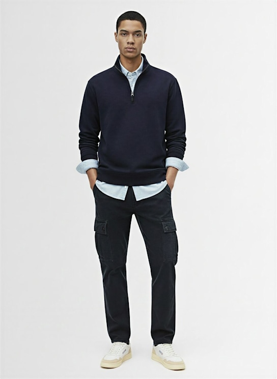Stone Island: L/s brushed cotton polo - Navy - men_1 | Luisa Via Roma