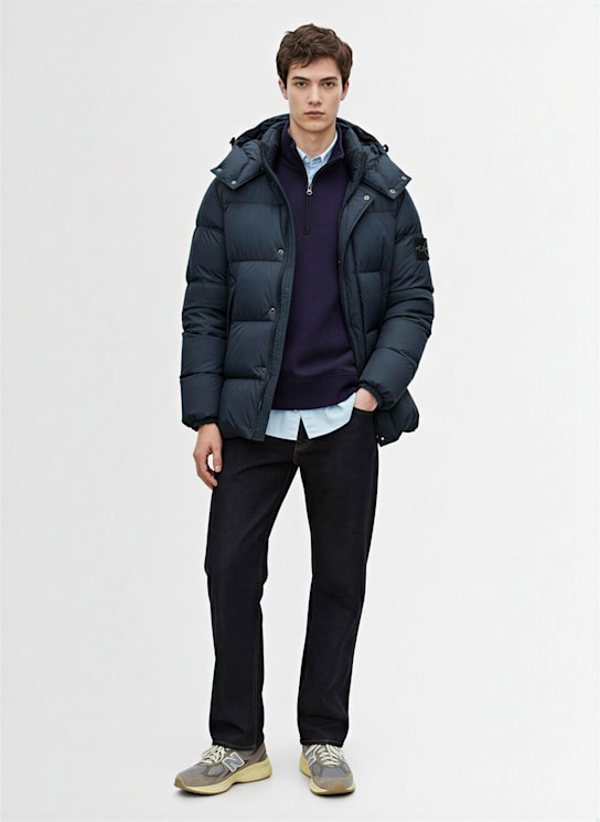Stone Island: Short nylon down parka - Navy - men_1 | Luisa Via Roma