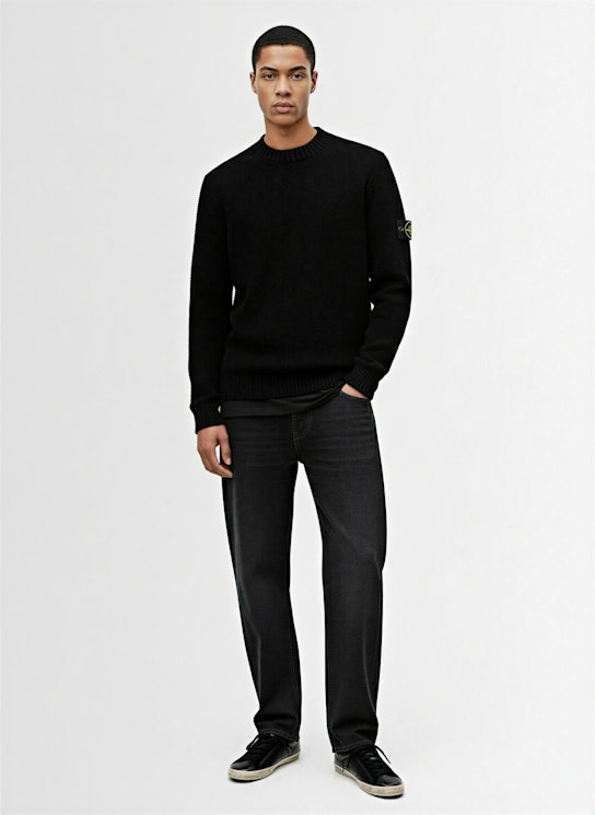 Stone Island: Wool blend crewneck sweater - Black - men_1 | Luisa Via Roma