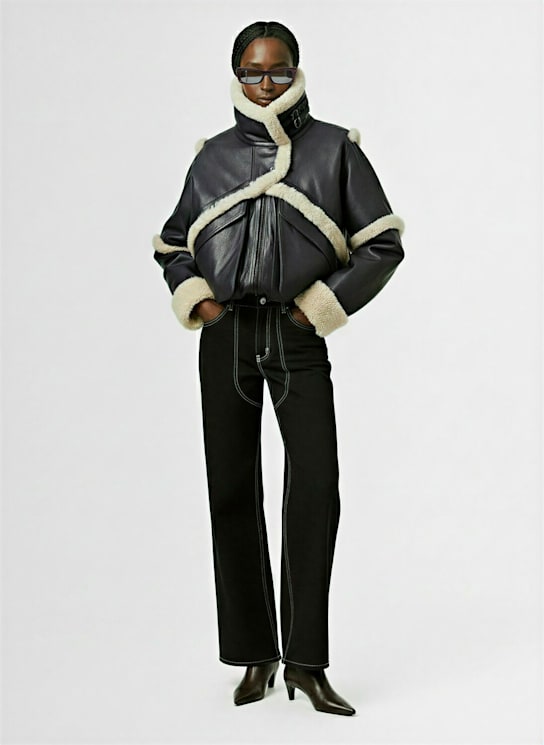 Magda Butrym: Leather & shearling jacket - Navy - women_1 | Luisa Via Roma