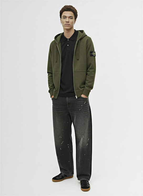 Stone Island: Brushed cotton sweatshirt hoodie - Military Green - men_1 | Luisa Via Roma