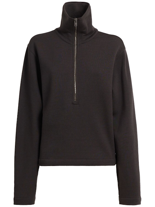 Lemaire: Zipped wool blend sweatshirt - ブラウン - women_0 | Luisa Via Roma