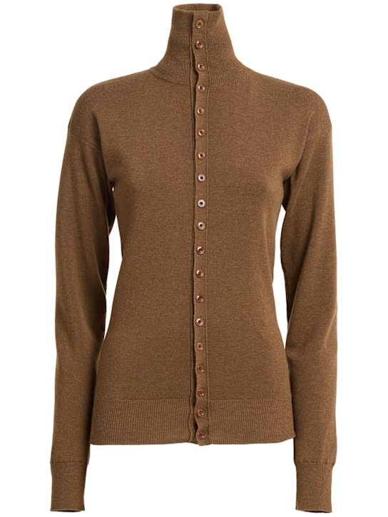 Lemaire: Buttoned wool fitted cardigan - Beige - women_0 | Luisa Via Roma