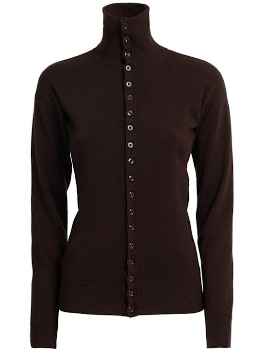 Lemaire: Buttoned wool fitted cardigan - パープル - women_0 | Luisa Via Roma