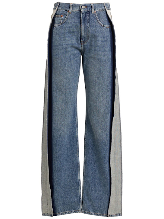 MM6 Maison Margiela: Folded denim straight jeans - Blue - women_0 | Luisa Via Roma