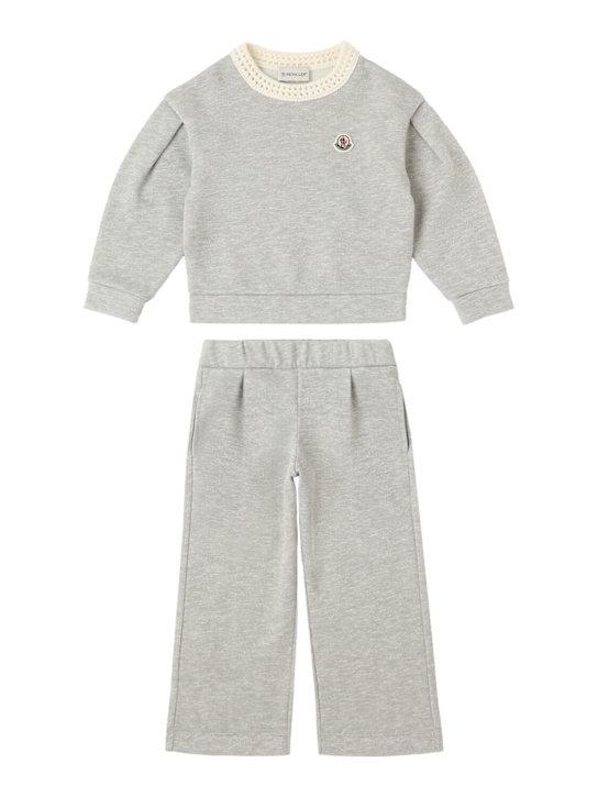 Moncler: Lurex tech blend sweatshirt & sweatpants - グレー - kids-girls_0 | Luisa Via Roma