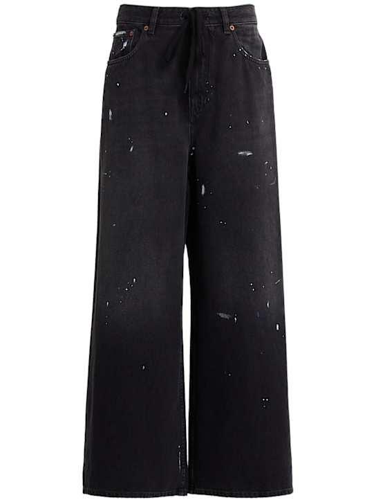 MM6 Maison Margiela: Mid rise painted wide jeans - Black - women_0 | Luisa Via Roma