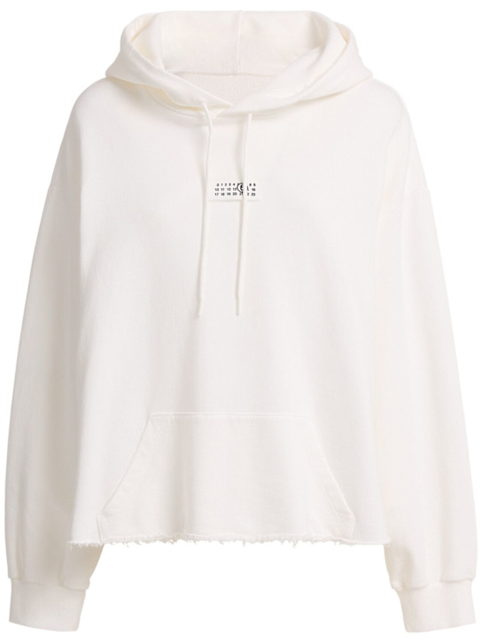MM6 Maison Margiela: Unbrushed jersey hooded sweatshirt - White - women_0 | Luisa Via Roma