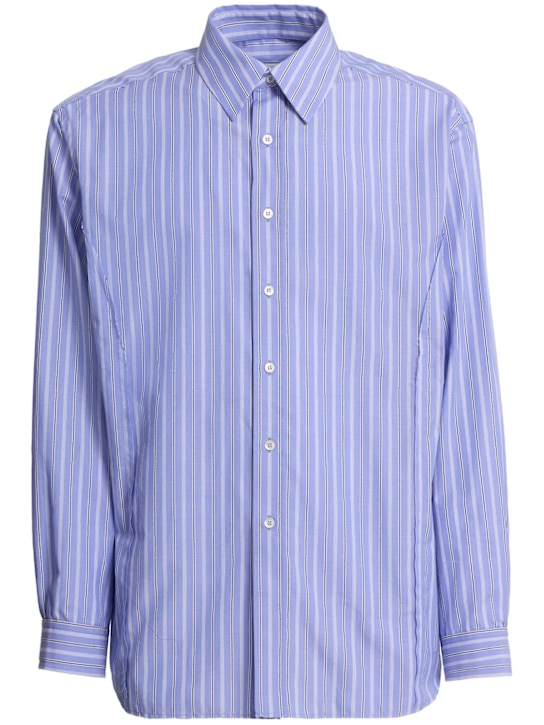 Maison Margiela: Long sleeved cotton shirt - Blue Stripe - men_0 | Luisa Via Roma