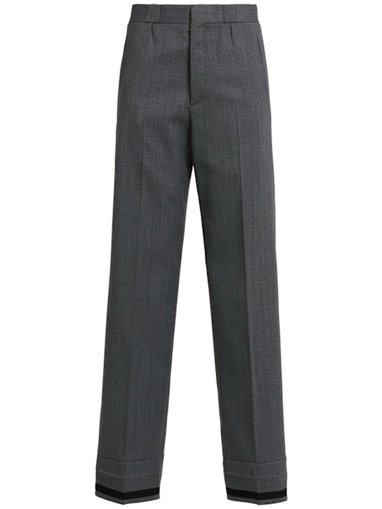 Maison Margiela: Wool blend herringbone wide pants - Grey - women_0 | Luisa Via Roma