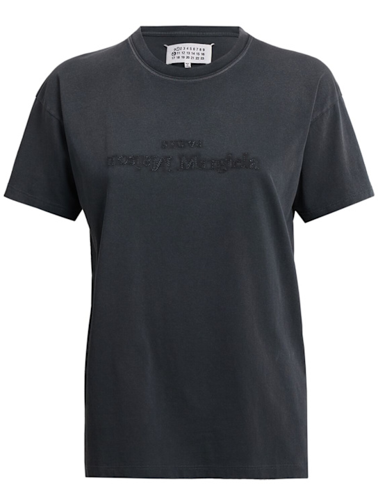 Maison Margiela: T-shirt en jersey de coton - Noir - women_0 | Luisa Via Roma