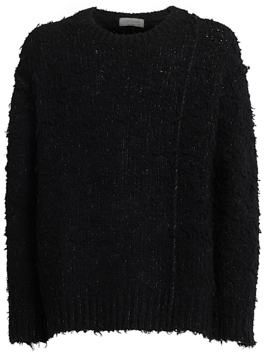 Yohji Yamamoto: Matted wool round neck sweater - Black - men_0 | Luisa Via Roma