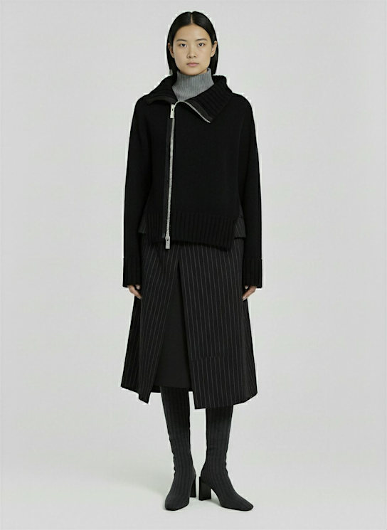 Sacai: Vestido midi de punto de lana - women_1 | Luisa Via Roma