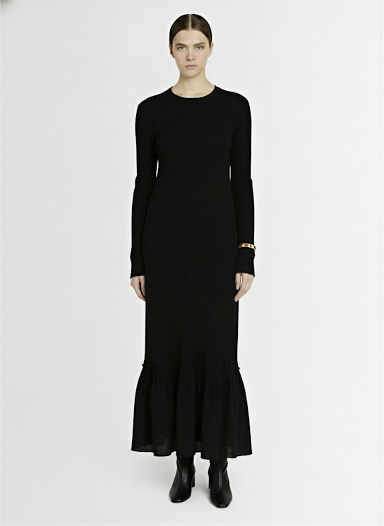 Jil Sander: Wool blend long dress w/details - Black - women_1 | Luisa Via Roma
