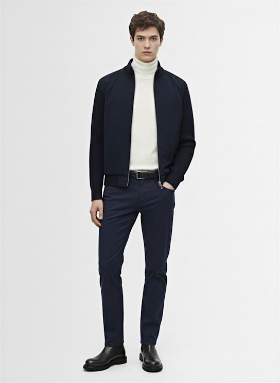 Moose Knuckles: Magnus hybrid wool blend knit jacket - Navy - men_1 | Luisa Via Roma