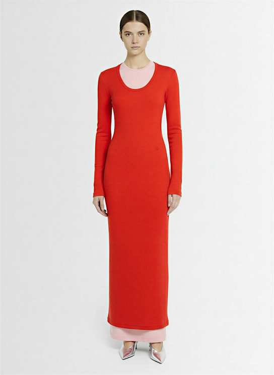Jil Sander: Double-layer wool long dress - Red/Pink - women_1 | Luisa Via Roma