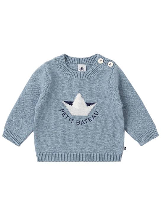 Petit Bateau: Boat wool & cotton knit sweater - Bleu - kids-boys_0 | Luisa Via Roma