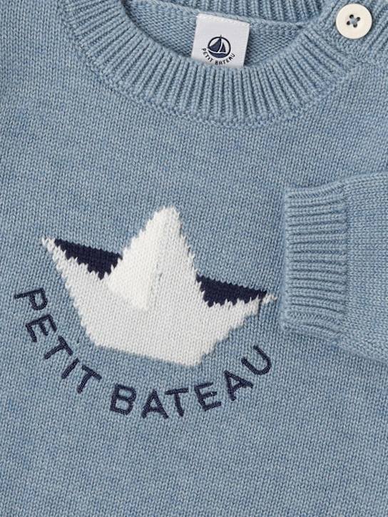 Petit Bateau: Boat wool & cotton knit sweater - Bleu - kids-boys_1 | Luisa Via Roma