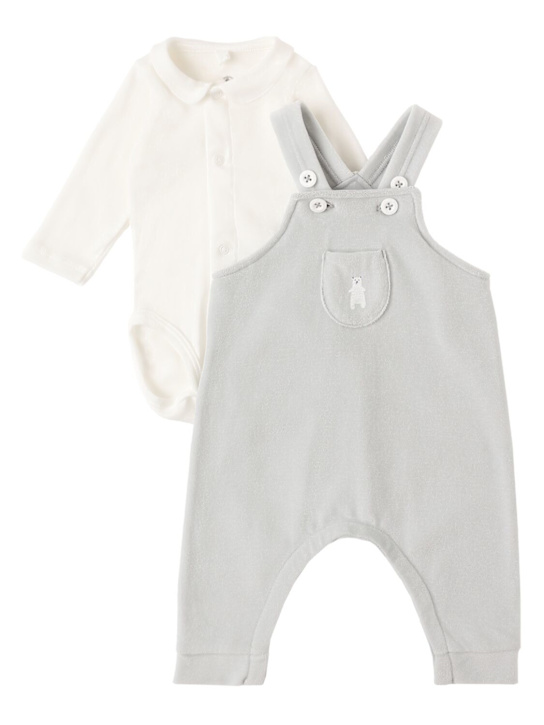 Petit Bateau: Cotton overalls & bodysuit - Beige/Azul - kids-girls_1 | Luisa Via Roma