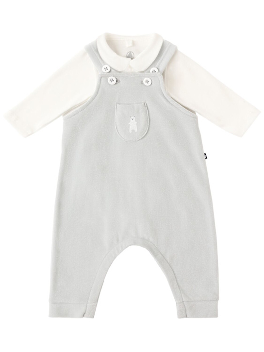 Petit Bateau: Cotton overalls & bodysuit - Beige/Azul - kids-girls_0 | Luisa Via Roma