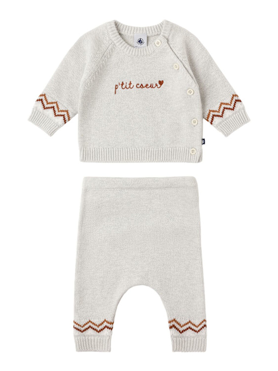 Petit Bateau: Knit t-shirt & pants - Beige/Rot - kids-girls_0 | Luisa Via Roma
