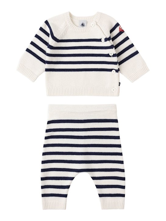 Petit Bateau: Cotton blend knit sweater & pants - White/Blue - kids-girls_0 | Luisa Via Roma