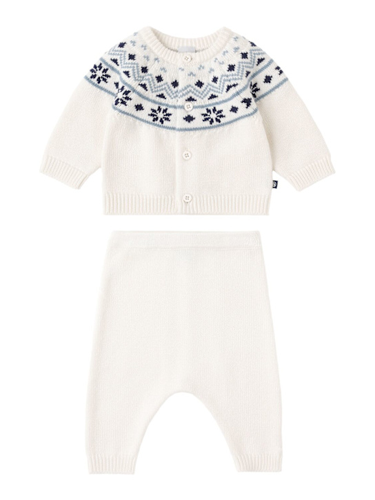 Petit Bateau: Tricot wool blend cardigan & pants - ベージュ/ブルー - kids-boys_0 | Luisa Via Roma