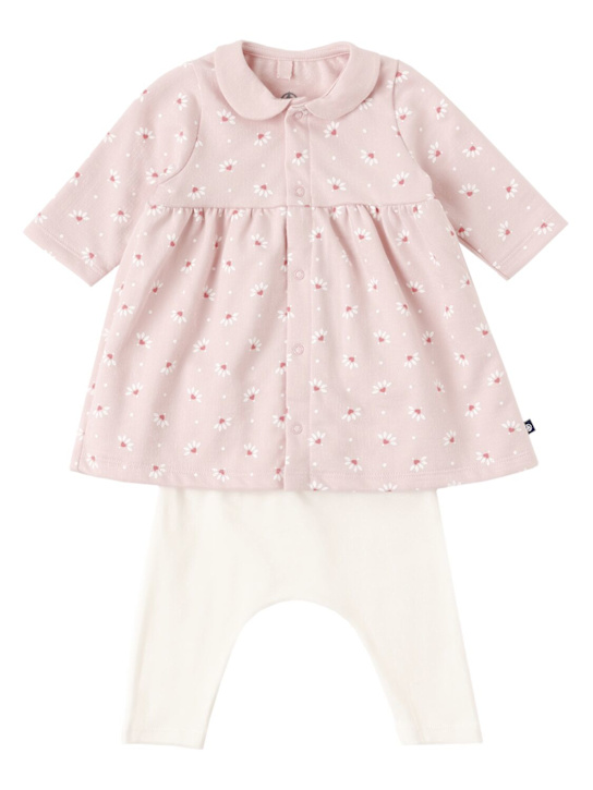 Petit Bateau: Printed cotton dress & leggings - Rosa/Wollweiß - kids-girls_0 | Luisa Via Roma
