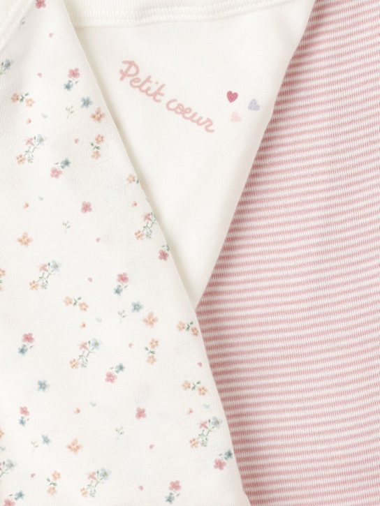 Petit Bateau: 印花棉质连体衣3件套装 - 粉色/米黄色 - kids-girls_1 | Luisa Via Roma