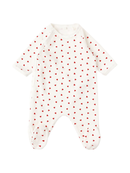 Petit Bateau: Printed cotton romper - Bianco/Rosso - kids-girls_0 | Luisa Via Roma