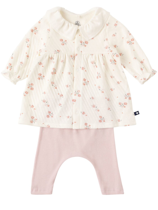 Petit Bateau: Printed cotton dress & leggings - Latte - kids-girls_0 | Luisa Via Roma