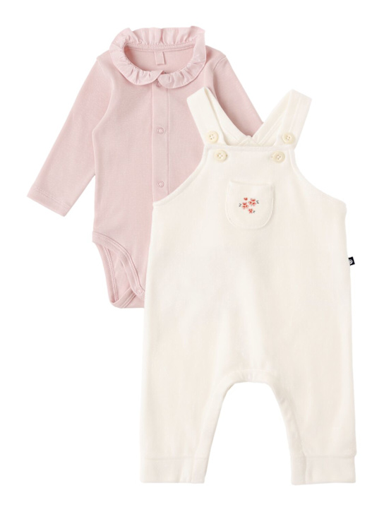 Petit Bateau: Cotton overalls & bodysuit - Beige/Pink - kids-girls_1 | Luisa Via Roma