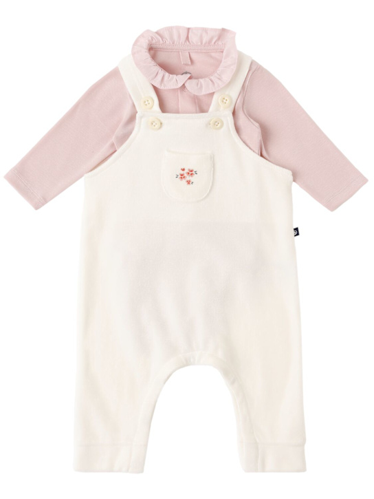 Petit Bateau: Cotton overalls & bodysuit - Beige/Pink - kids-girls_0 | Luisa Via Roma